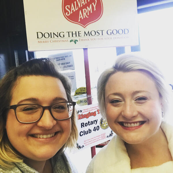 Hannah & Robyn (sister) ringing bells for Salvation Army