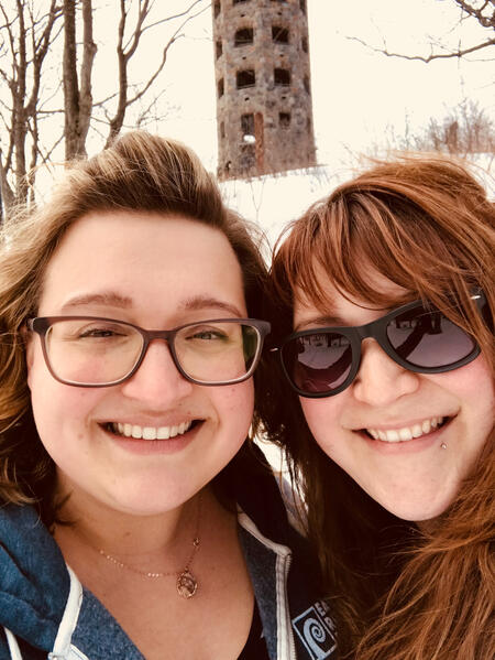 Hannah & Cecily (friend) at Enger Tower in Duluth, MN.