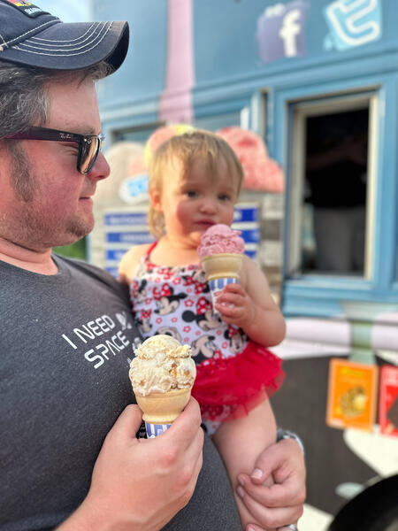 Erik & Ev (niece) enjoying the ice cream truck